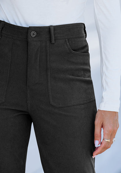 Black  Women's High Quality Corduroy Pants High Waist Winter Flared Pants Carry Pockets