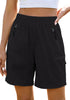 LookbookStore Women's Black Cargo Hiking Shorts Elastic Waist Pull On Lightweight Quick Dry 7 Inch Inseam Summer Outdoor Sport Golf Shorts