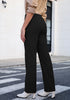 Black  Women's Wide Leg Corduroy Pants Fashion High Waisted Pants with Pockets