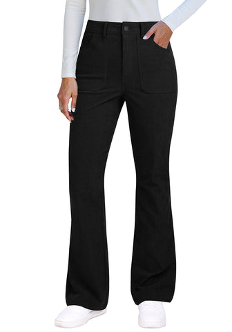 Black  Women's High Quality Corduroy Pants High Waist Winter Flared Pants Carry Pockets
