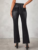 Washed Black Women's Bell Bottom Casual Denim Flare High Waisted Jean Stretch Clothing
