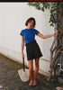 LookbookStore Women Black High Waist Pleated Wide Leg Shorts, Casual Dressy Baggy Midi Work Shorts with Rolled Hem & Pockets