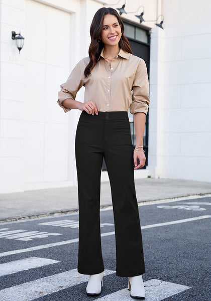 Black  Women's Wide Leg Corduroy Pants Fashion High Waisted Pants with Pockets