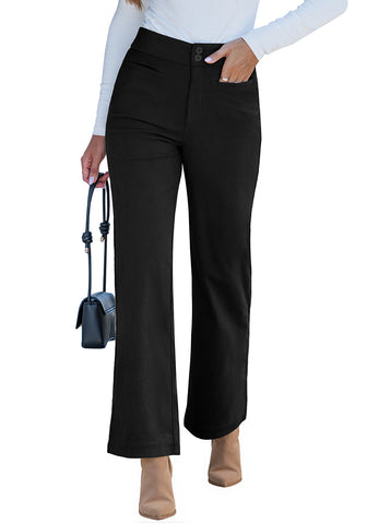 Black  Women's Wide Leg Corduroy Pants Fashion High Waisted Pants with Pockets