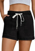 Washed Black Women's Comfy Denim Drawstring Flat Front Jean Pocket Shorts Stretch Utility Styles