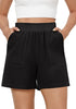 Black Women's High Waist Lounge Shorts with Pockets Regular Fit Casual Shorts