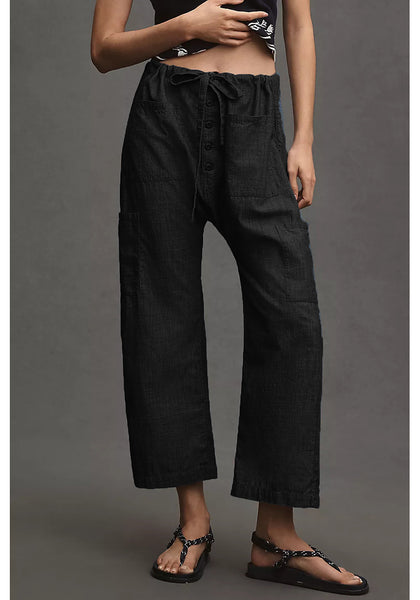 LookbookStore Women's Dust Black Trendy Barrel Jeans, High Rise Wide Leg Baggy Denim Pants with Elastic Drawstring Waist & Button Fly