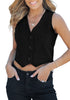 Soft Black Women's Cropped Jeans Vest Denim Top Button Down Casual Sleeveless Jacket
