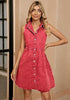 Poppy Red Denim Dress for Women Sleeveless Babydoll Button Down Short Jean Dresses Cute Summer