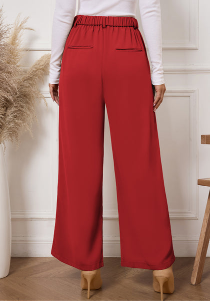 Petite True Red High Waisted Wide Leg Pants for Women Business Casual Flowy Trouser