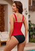 Red Women's Knot Front Twist Front Tankini Top Low Cut Shirred Swimsuit Tops