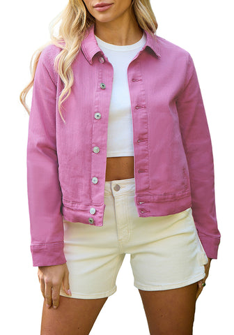 Chateau Rose Women's Denim Jacket Collared Button Down Long Sleeve Pocket Jacket