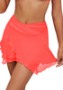Fusion Coral Women's Brief Criss Cross High Waisted Swim Skirt Layered Mesh Swimsuit Cover-Up