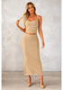 Beige Women's Business Casual 2 Piece Sleeveless Suit Set with Fishtail Skirt