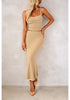 Beige Women's Business Casual 2 Piece Sleeveless Suit Set with Fishtail Skirt
