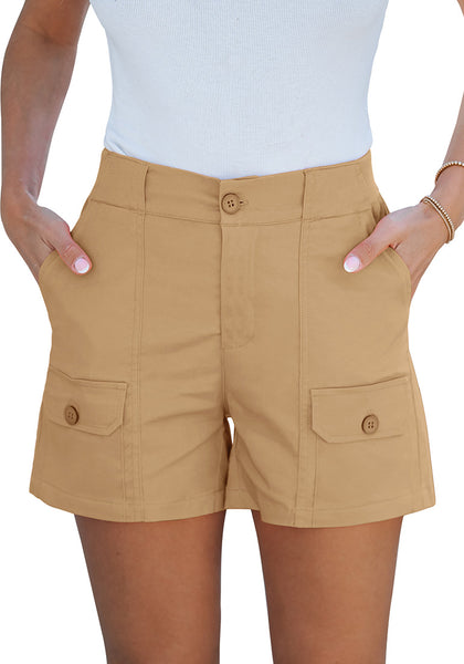 2024 Cargo Shorts for Women High Waisted Casual Summer Chino Shorts Elastic Waist Button Shorts With Pockets