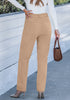 Pale Khaki - Women's High Waist Straight Leg Corduroy Pants with Comfort Stretch Waistband Vintage Casual Fall Winter