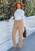 Pale Khaki - Women's High Waist Straight Leg Corduroy Pants with Comfort Stretch Waistband Vintage Casual Fall Winter