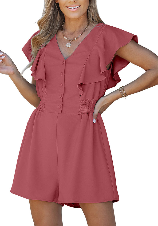 YWDJ Womens Jumpsuits and Rompers With Sleeves Short Sleeve Trendy Casual  with Belted Long Pant Fashion Solid Color Lapel Belt Overalls for Everyday