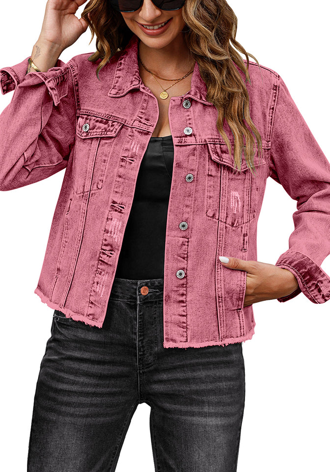 Stone washed jeans jacket womens fashion