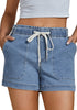 Lakeside Blue Women's Comfy Denim Drawstring Flat Front Jean Pocket Shorts Stretch Utility Styles