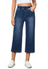 Classic Blue Women's Denim Capri Elastic Waist High Waist Pant Pocket