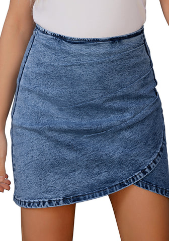 Reef Blue Tulip Ruched Denim Mini Skirt