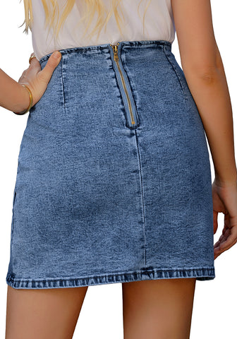 Reef Blue Tulip Ruched Denim Mini Skirt