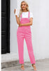 Candy Pink Women's Casual Stretch Denim Bib Overalls Pants Pocketed Jeans Jumpsuits