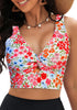 Blooming Floral Women's Beach Bikini Top Swimsuit Cover Up Floral Printed Wide Adjustable Strap-Tops