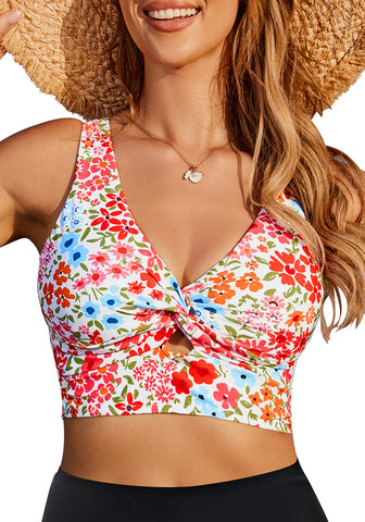 Blooming Floral Women's Beach Bikini Top Swimsuit Cover Up Floral Printed Wide Adjustable Strap-Tops