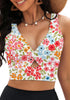 Blooming Floral Women's Beach Bikini Top Swimsuit Cover Up Floral Printed Wide Adjustable Strap-Tops