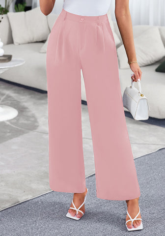 Powder Pink Women's High Waisted Wide Leg Business Work Pants