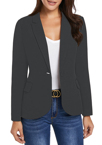 Womens Notched Lapel Pockets Button Work Office Blazer Jacket Suit