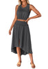 Dark Gray Women's Business Suiting Crop Top High Waist Skirt Set