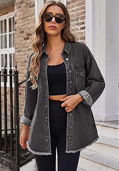 Smoky Gray Button Down Tunic Denim Shirt Jacket