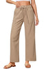 Almond Women's Casual Full Length Elastic High Waist Relaxed Fit Wide Leg Pants with Pocket