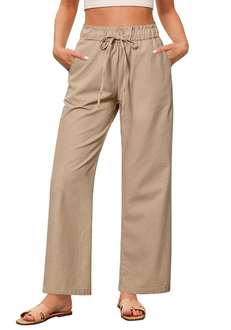 Almond Women's Comfortable Cool-Touch Drawstring Full-Length Lightweight Wide Leg Trousers