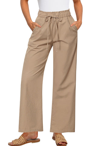 Almond Women's Comfortable Cool-Touch Drawstring Full-Length Lightweight Wide Leg Trousers