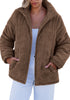 Brown Women Casual Corduroy Winter Full Front Zip Stand Neck Long Fit Moderate Jackets