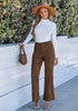 Cocoa Brown Women's High Quality Corduroy Pants High Waist Winter Flared Pants Carry Pockets