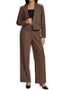 Brown Women Business Casual Outfit Button Front Long Sleeve