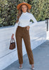 Cocoa Brown - Comfort Stretch Waist Women's High Rise Straight Leg Corduroys Flattering Vintage Everyday Pants