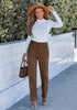 Cocoa Brown - Comfort Stretch Waist Women's High Rise Straight Leg Corduroys Flattering Vintage Everyday Pants