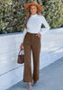 Cocoa Brown Women's High Quality Corduroy Pants High Waist Winter Flared Pants Carry Pockets