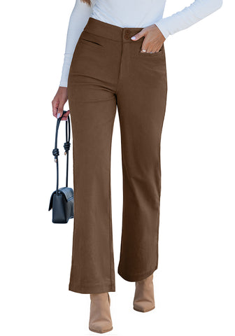 Cocoa Brown Women's Wide Leg Corduroy Pants Fashion High Waisted Pants with Pockets