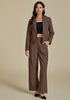 Brown Women Business Casual Outfit Button Front Long Sleeve