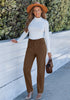 Cocoa Brown - Comfort Stretch Waist Women's High Rise Straight Leg Corduroys Flattering Vintage Everyday Pants
