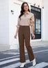 Cocoa Brown Women's Wide Leg Corduroy Pants Fashion High Waisted Pants with Pockets