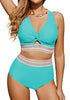 Aqua Blue Women's 2 Piece Adjustable Strap Bikini Cami Split Swimsuit Tankini Set